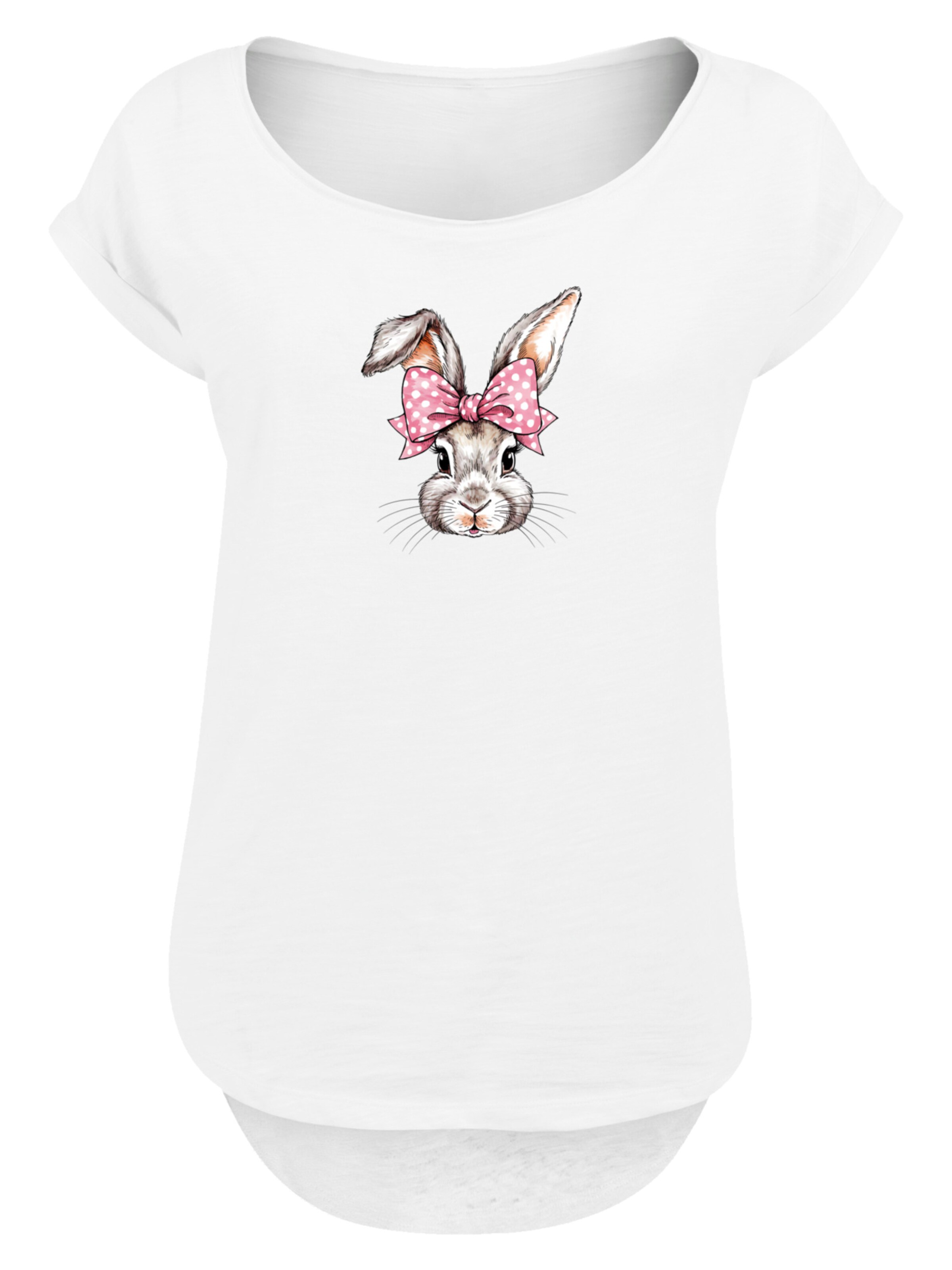 F4NT4STIC T-Shirt 'Niedlicher Hase Mit Schleife' in Weiß: Vorderseite