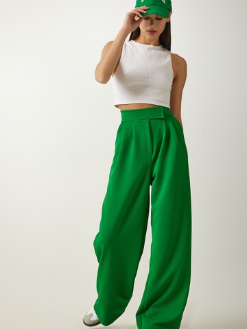 Happiness İstanbulWide Leg/ Široke nogavice Hlače s naborima - zelena boja