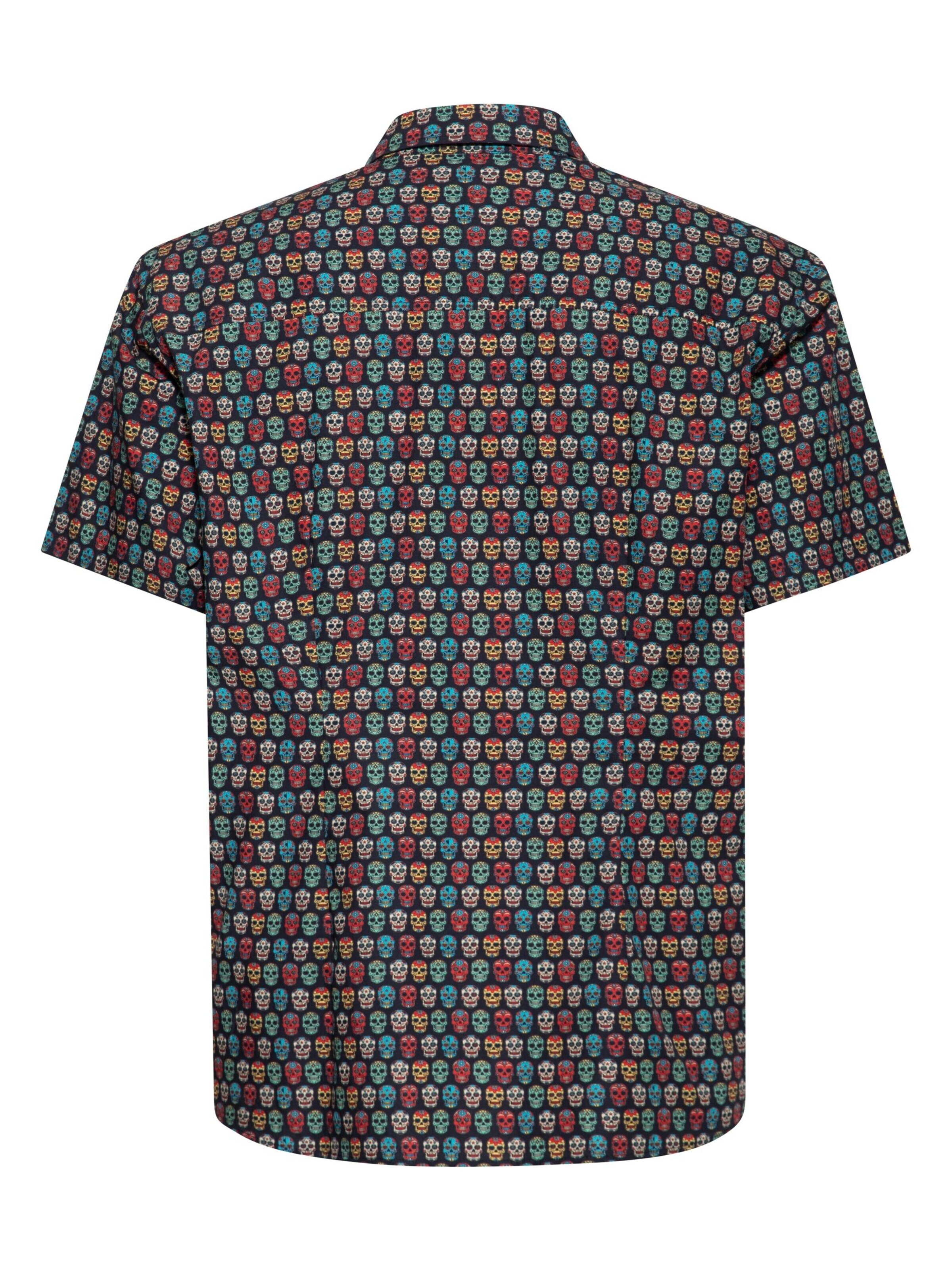 King Kerosin Regular fit Button Up Shirt 'Sugar Skull' in Black