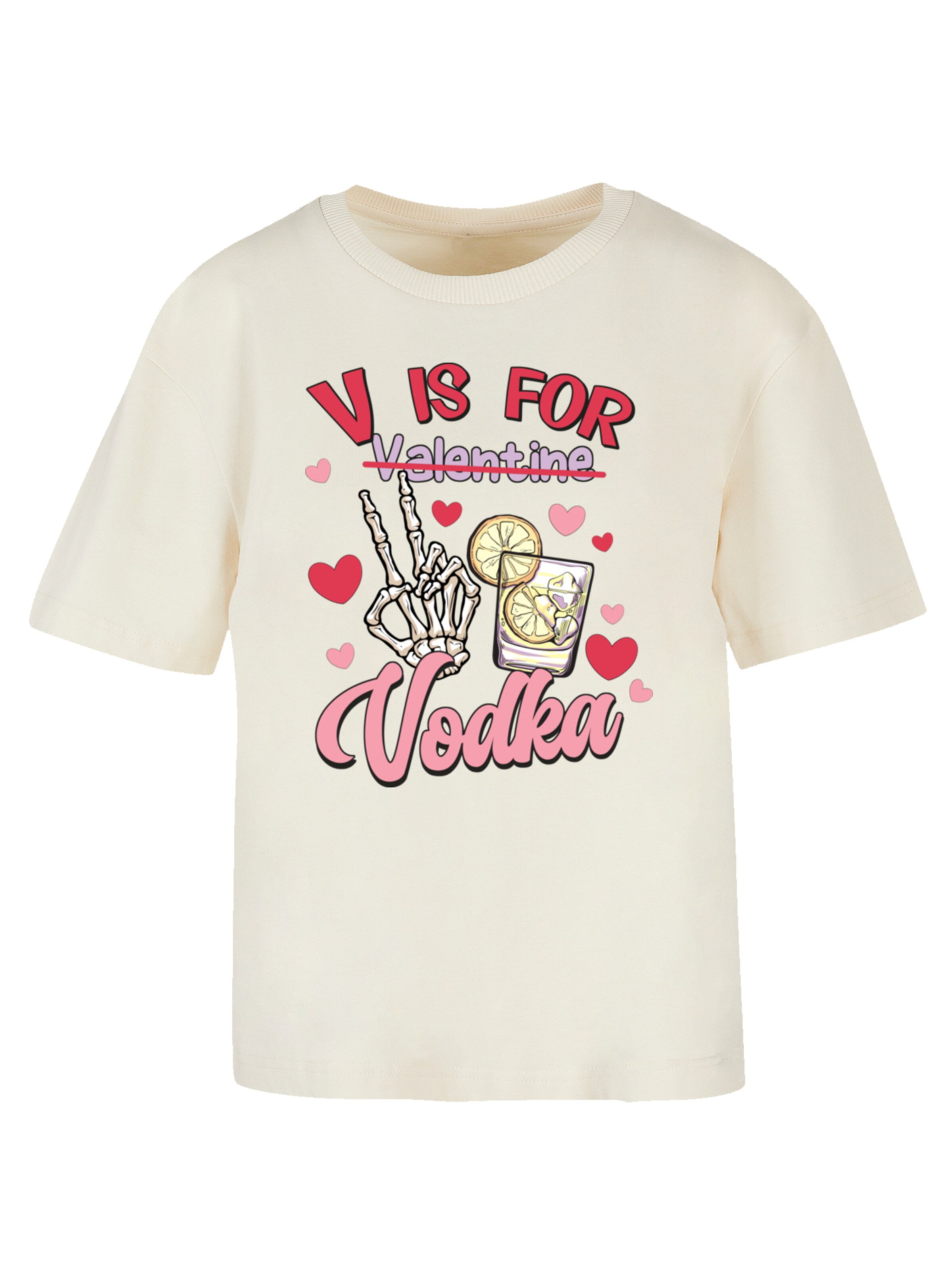 T-shirt oversize 'Anti Valentinstag V Is For Vodka' F4NT4STIC en beige : devant