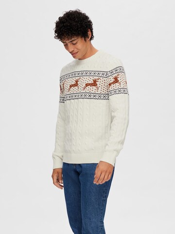 SELECTED HOMME Pullover 'Reindeer' i hvid: forside