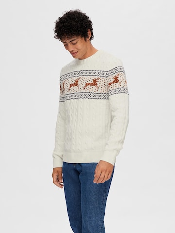SELECTED HOMME Sweater 'Reindeer' in White: front