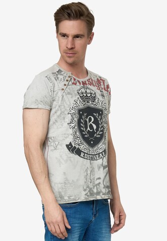 Rusty Neal Cooles T-Shirt mit Knopfleiste in Beige