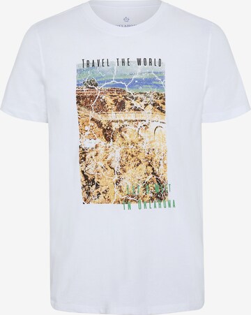 Oklahoma Jeans T-Shirt ' mit Travel-Print ' in Weiß: predná strana