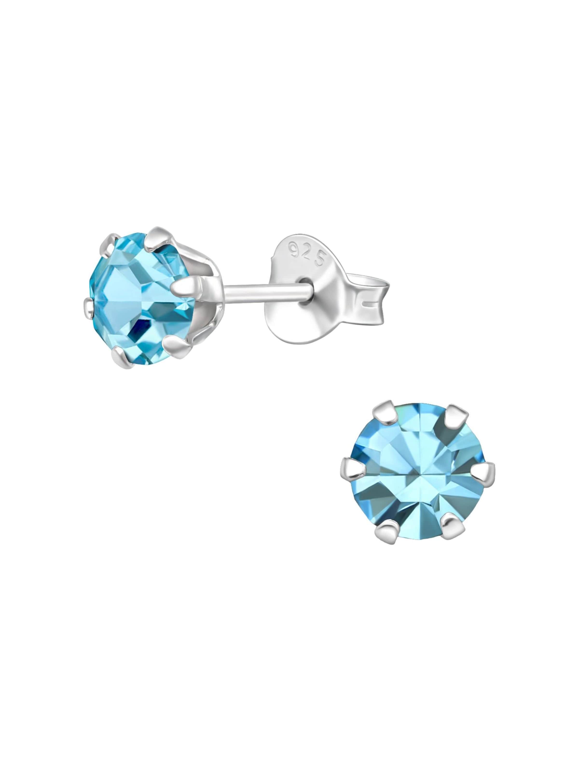 Maxte Earrings 'Silberne Runde 5 mm Ohrstecker mit Kristallen' in Blue: front