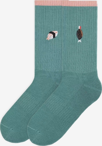 Von Jungfeld Socken 'Mix & Match Tennis mit Stickmotiven' in Grün: Vorderseite