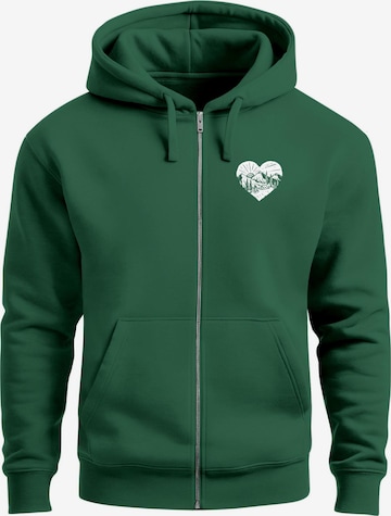 Neverless Sweatjacke 'Wanderlust' in Grün: Vorderseite