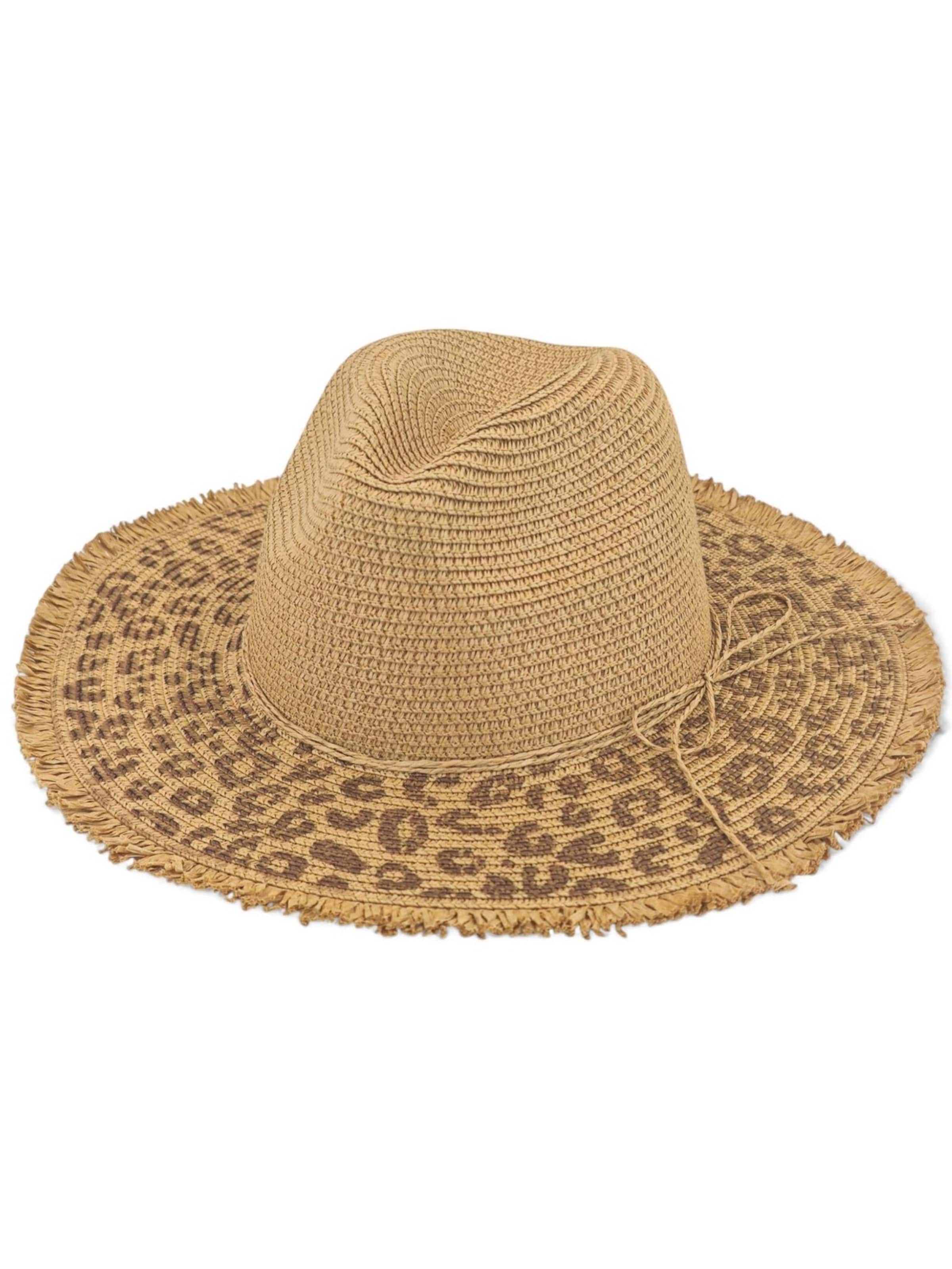 styleBREAKER Hat 'Panama Strohhut mit Leoparden Muster' in Brown: front