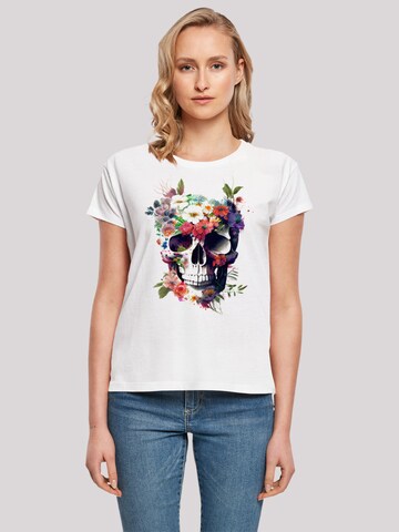 F4NT4STIC T-Shirt 'Totenkopf Blumen' in Weiß