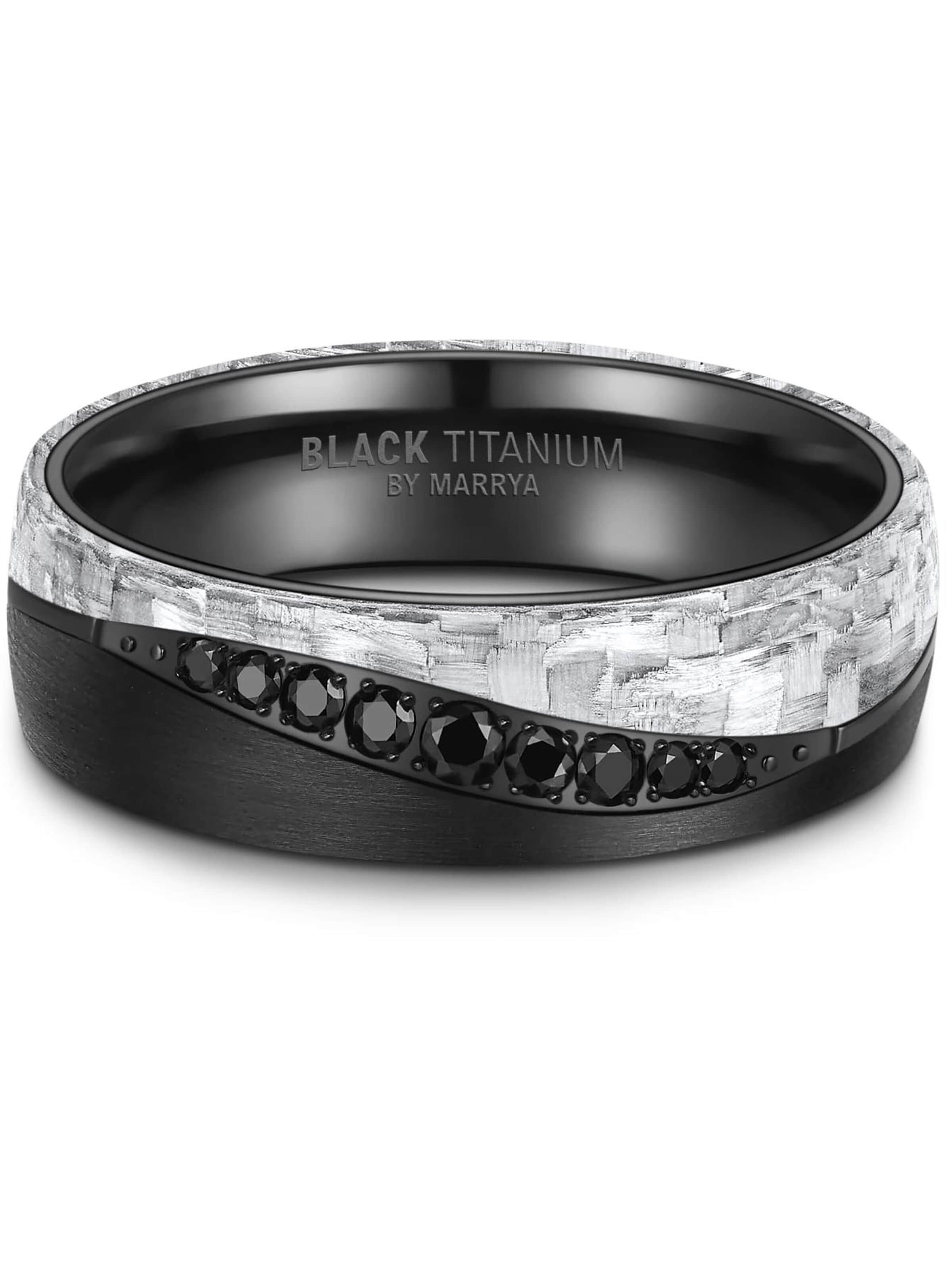 MARRYA Ring 'MARRYA Ehering BT-13 aus Black Titanium – „BLACK & WHITE“ Kollektion' in Zwart