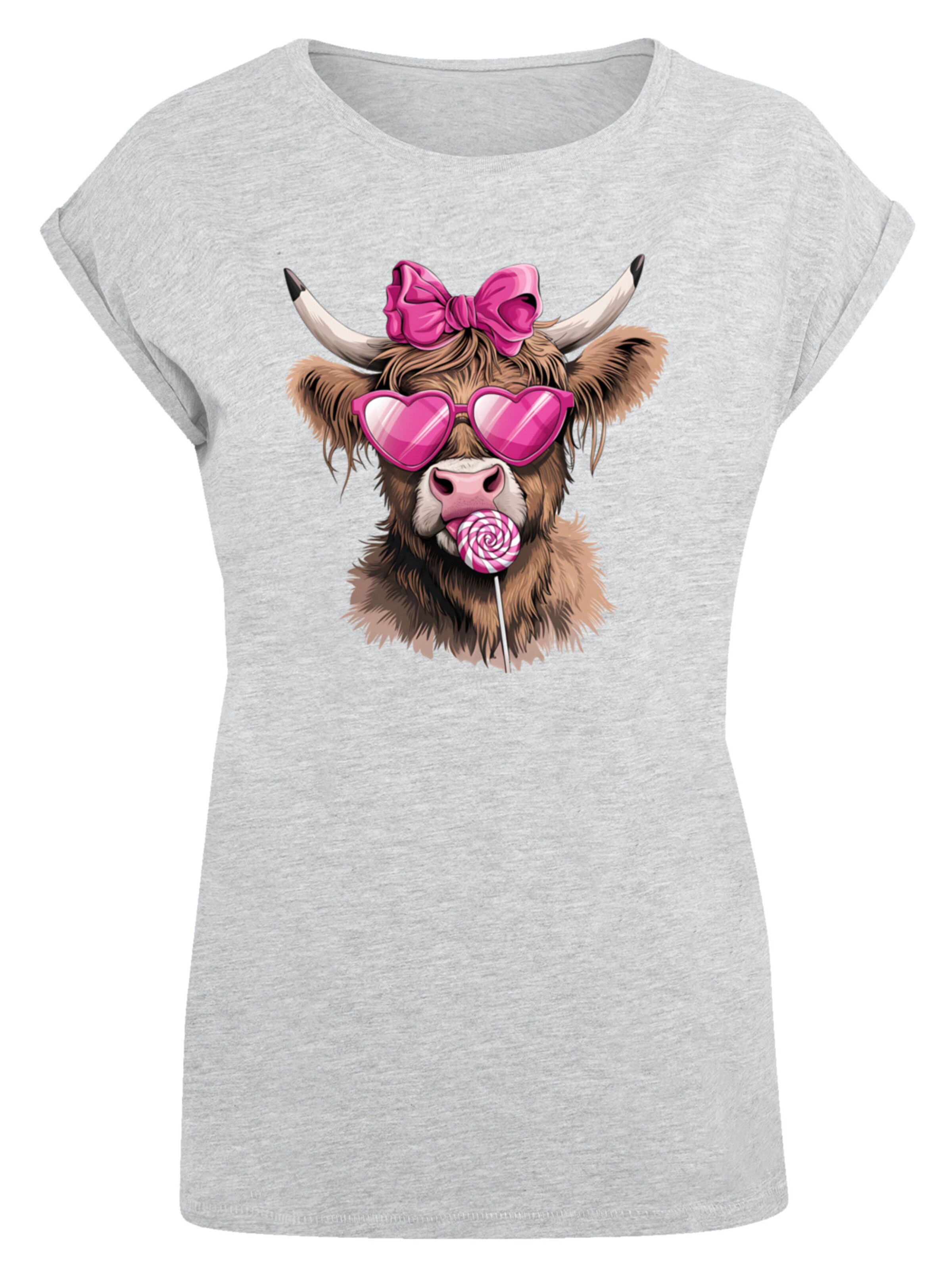 T-shirt 'Highland Cow Valentinstag Sonnenbrille' F4NT4STIC en gris : devant