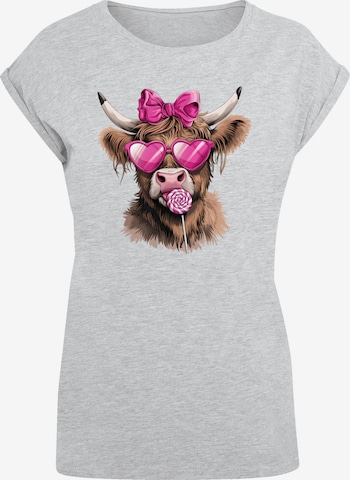F4NT4STIC T-Shirt 'Highland Cow Valentinstag Sonnenbrille' in Grau: Vorderseite