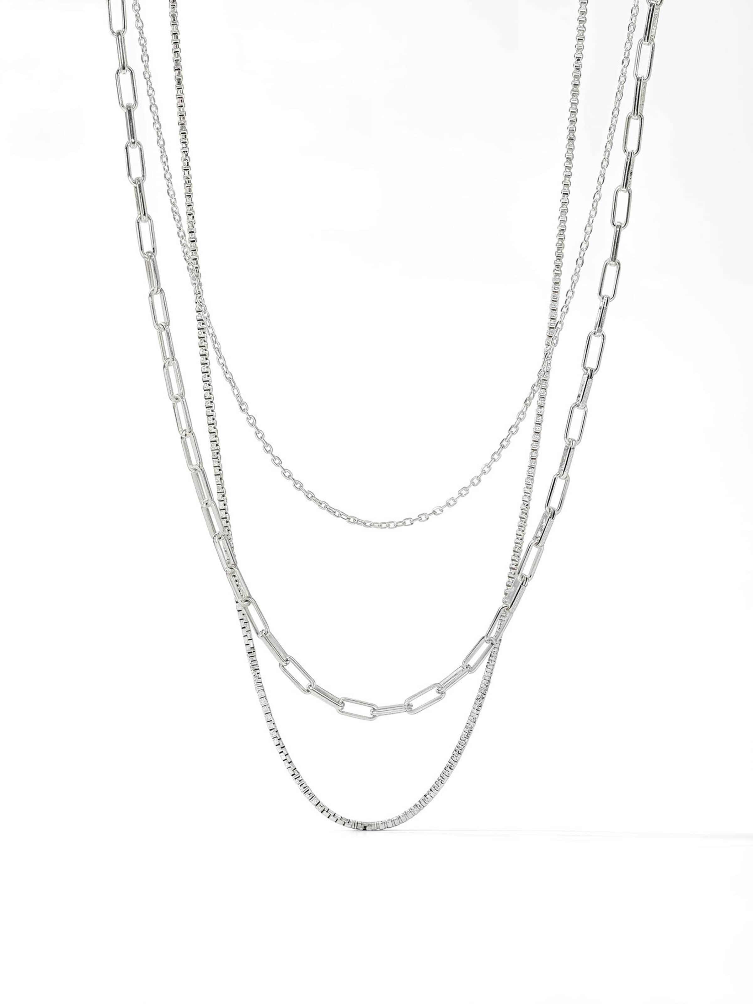Nemomatheo Necklace 'Chain Symphony – Dreifaches Layered Kettenset' in Silver: front