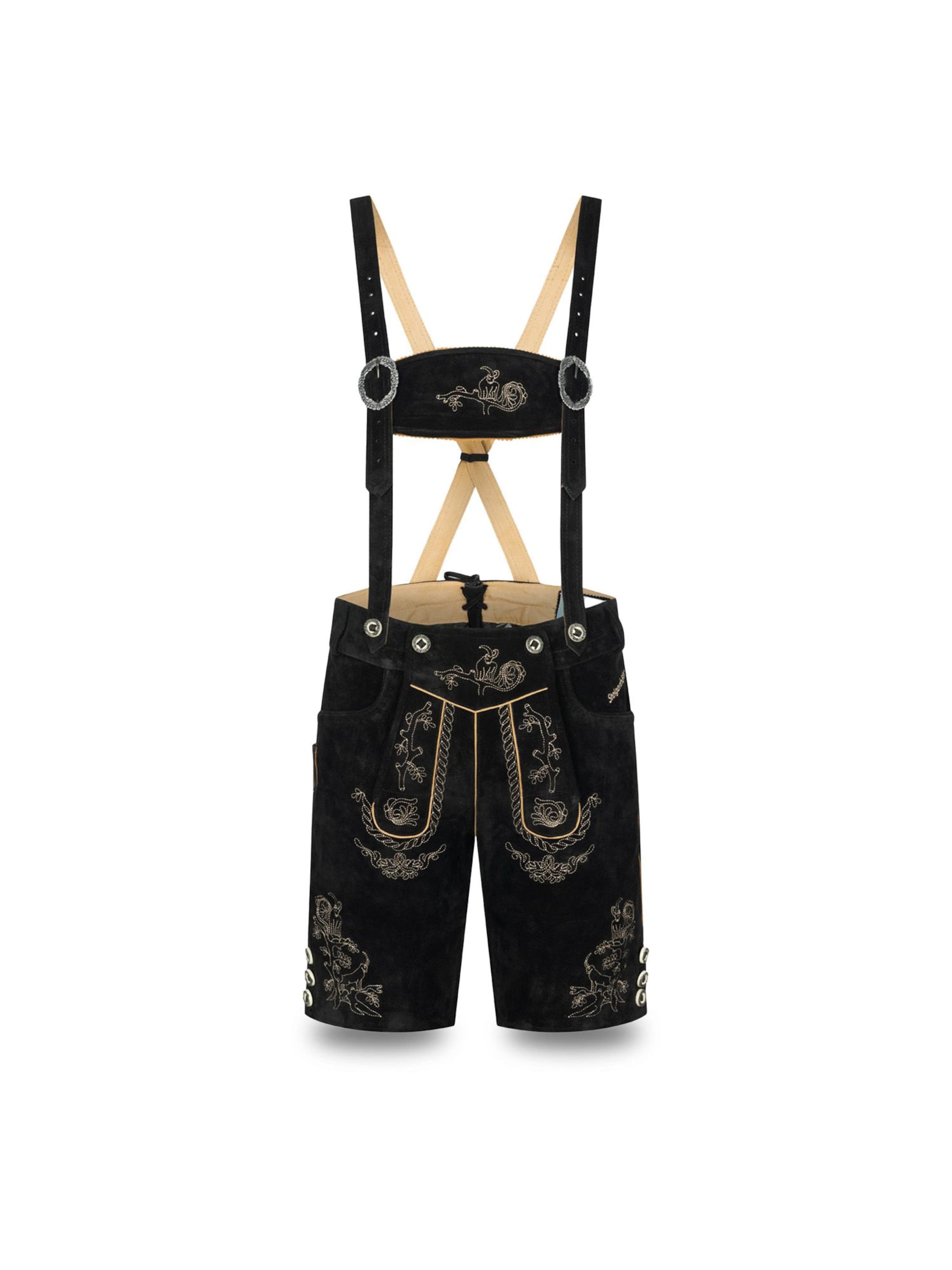 Steigenhöfer Regular Traditional Pants 'Steigenhöfer LUDWIG Lederhose' in Black: front
