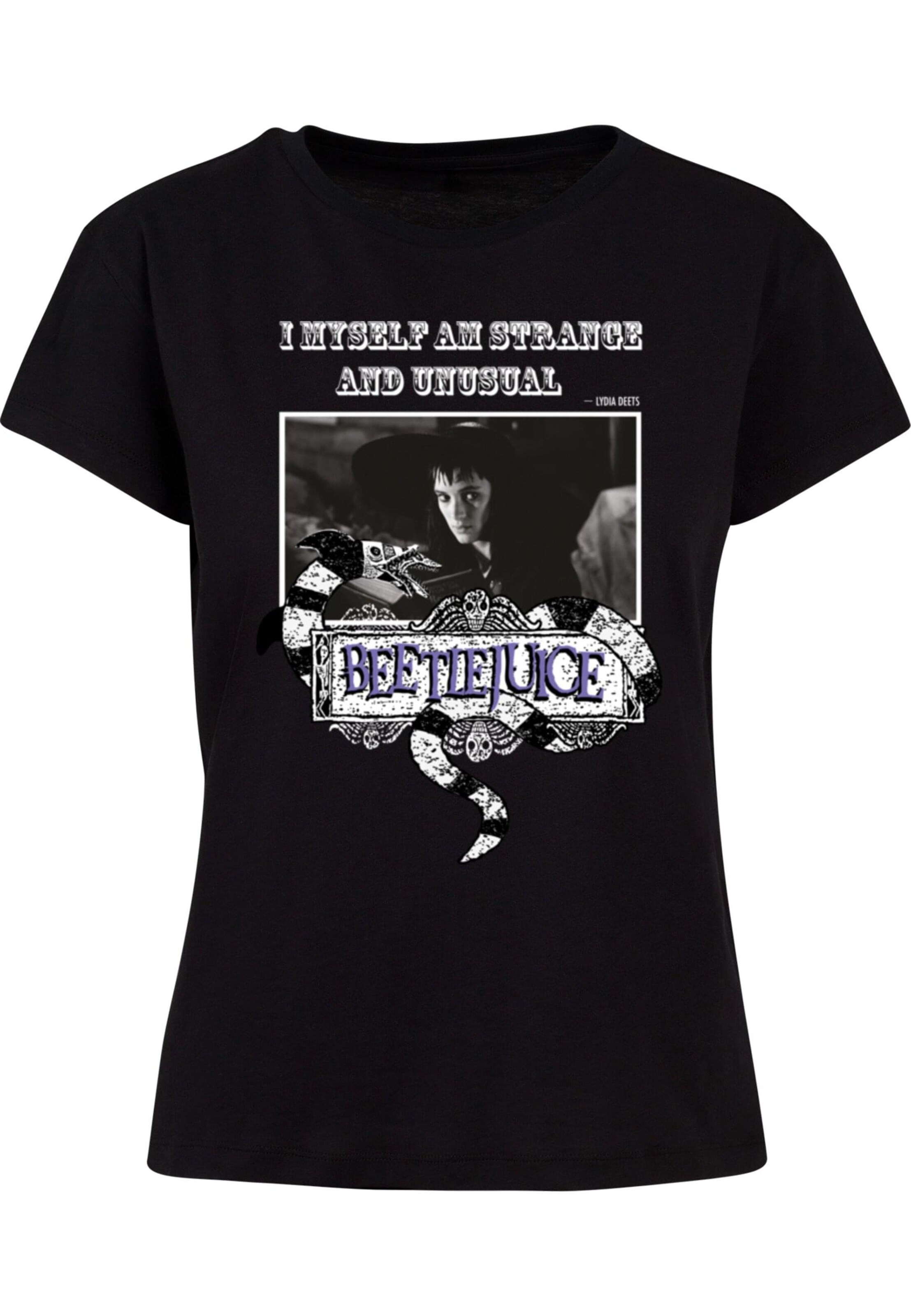 ABSOLUTE CULT Shirt 'Beetlejuice - Unusual' in Zwart: voorkant
