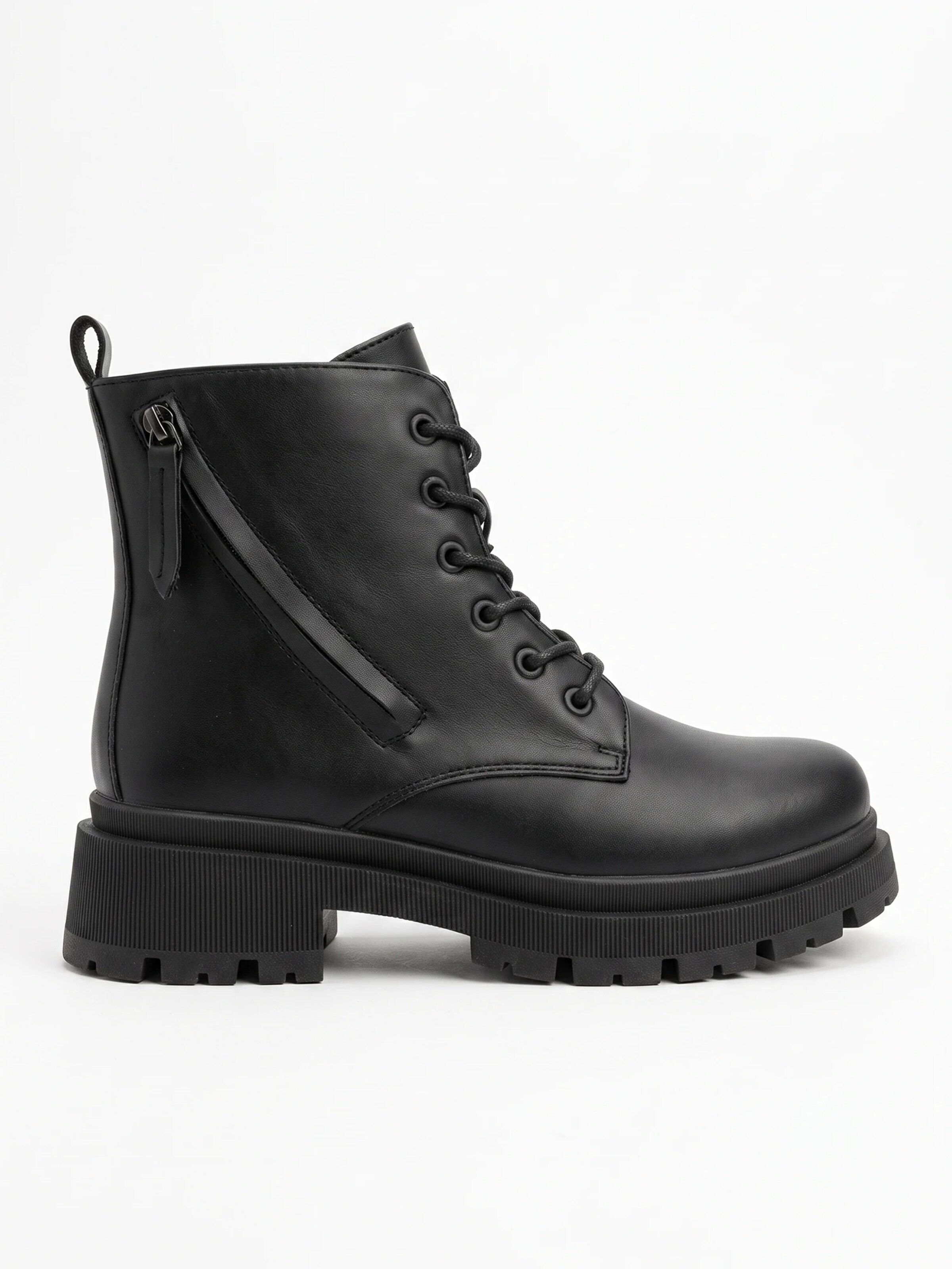 TorWeit Enkellaarsje 'Side Zip Lace Up Boots' in Zwart
