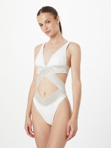 River Island Triangle Swimsuit in White: front