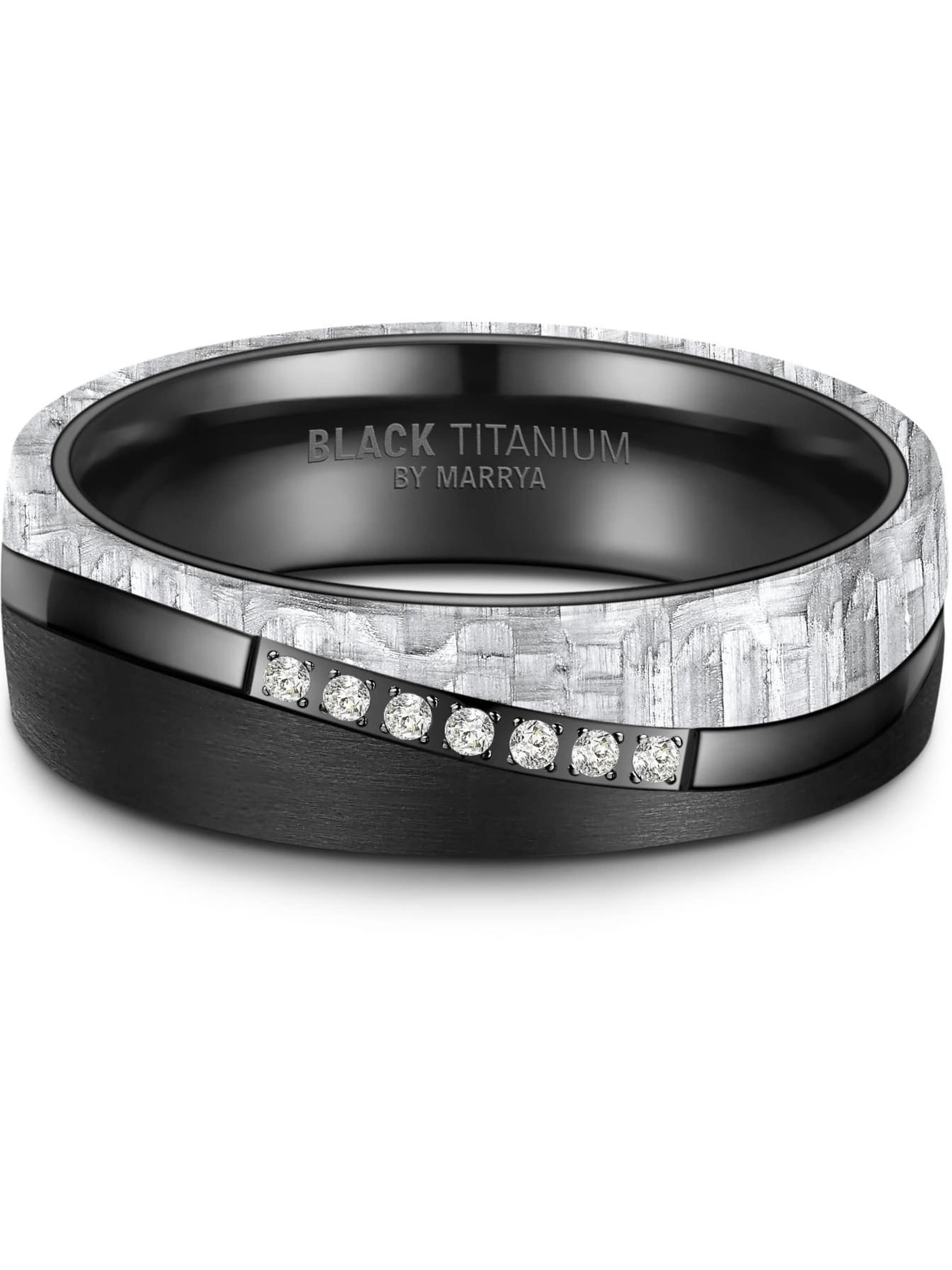 Anello 'MARRYA Ehering BT-12 aus Black Titanium – „BLACK & WHITE“ Kollektion' di MARRYA in nero