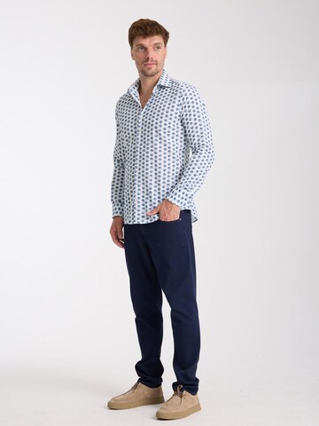 Slim fit Camicia business 'Firenze Linen Man Shirt White Blue' di 7Camicie in bianco