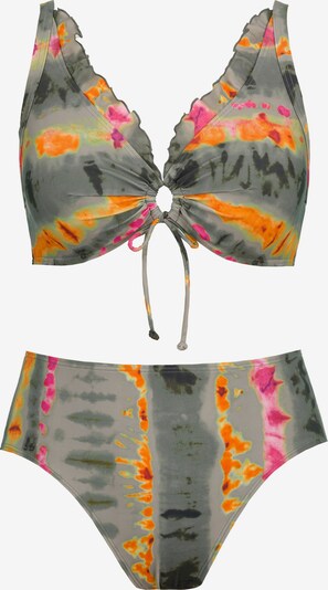 Ulla Popken Bikini in khaki / dunkelgrün / neonorange / pink, Produktansicht