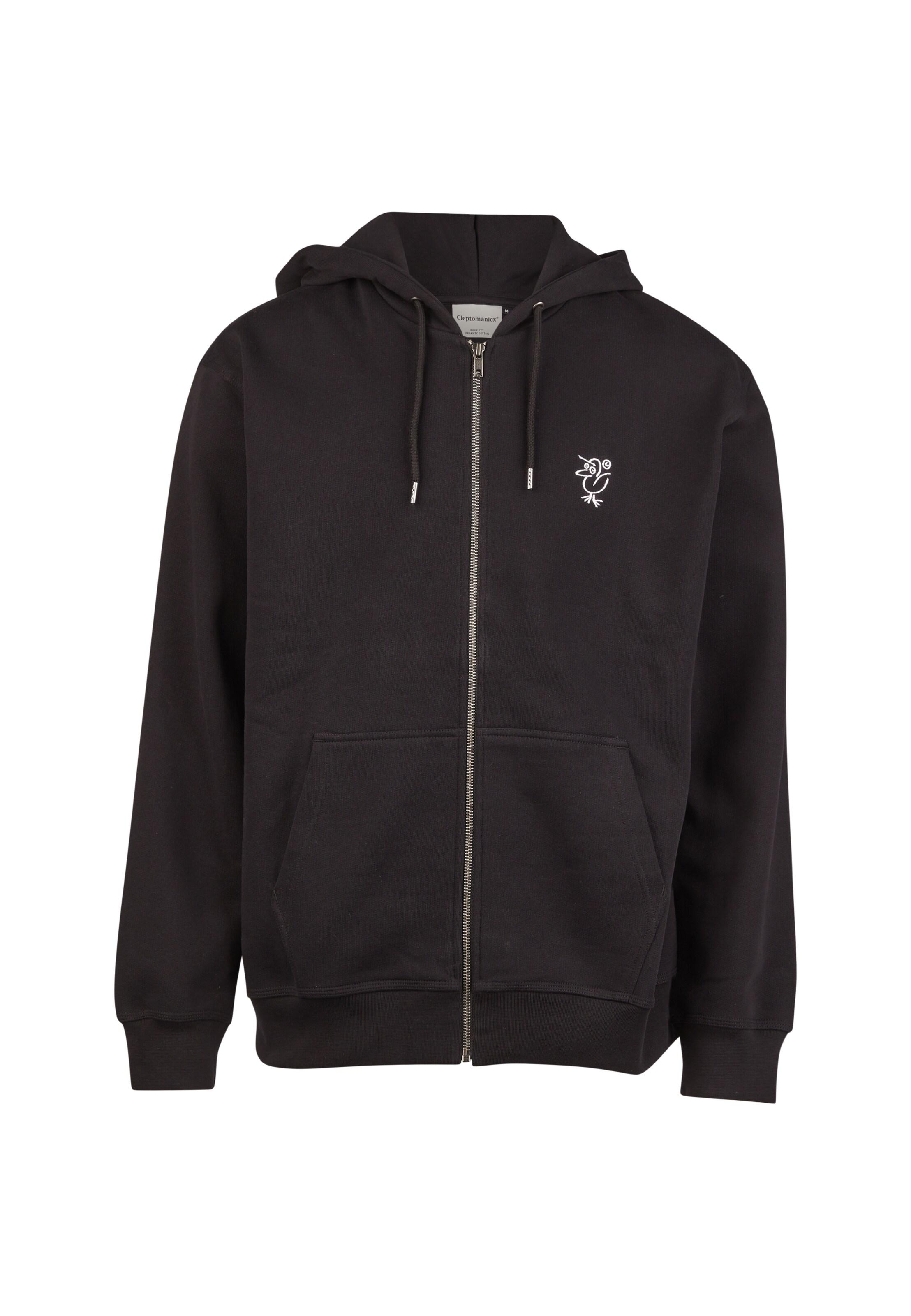Cleptomanicx Sweatjacke 'Sketchu Gull Zip' in Schwarz: Vorderseite