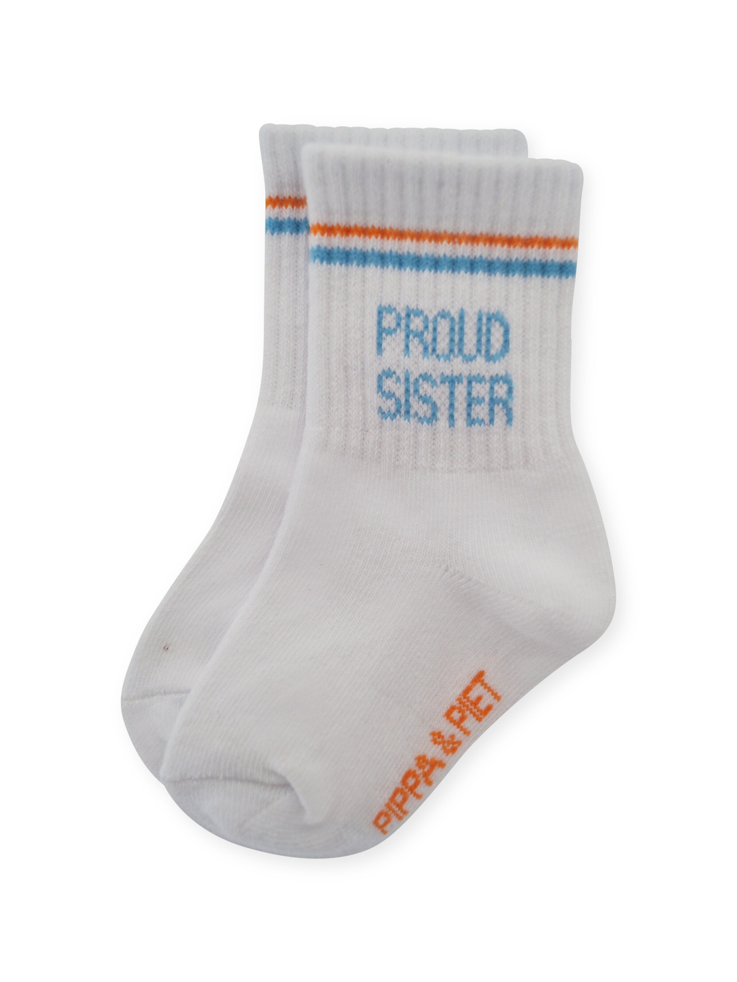 Pippa & Piet Socken 'Proud Sister'‌ in Weiß: Vorderseite