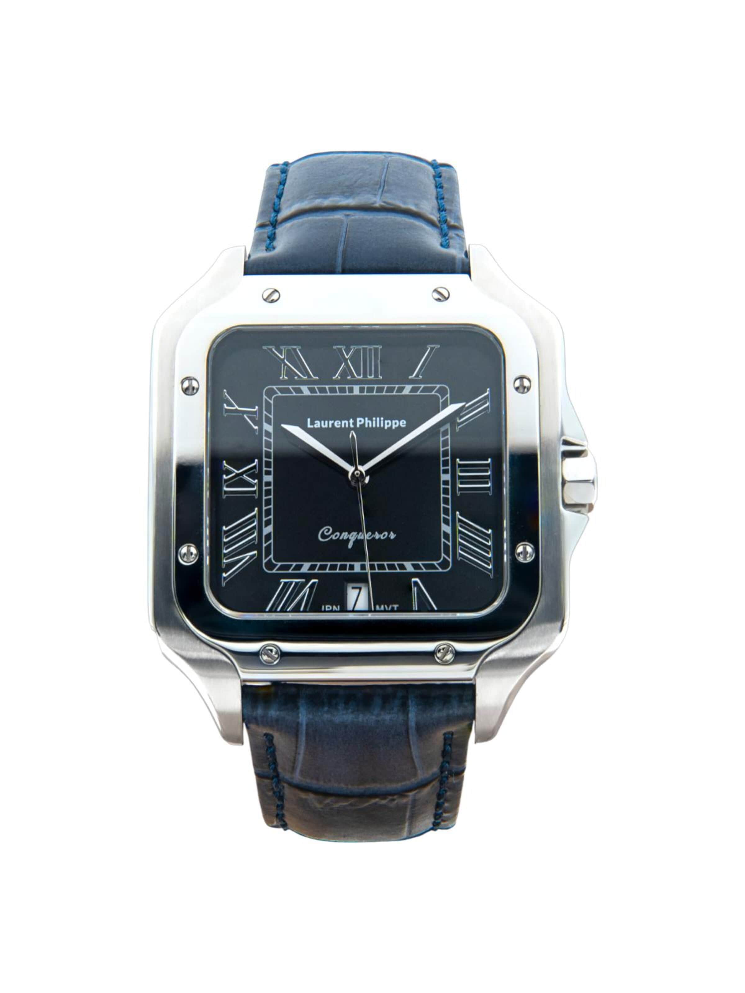 Laurent Philippe - Reloj analógico 'Conqueror Black Orlov – Bleu Déviant' en plata: frente