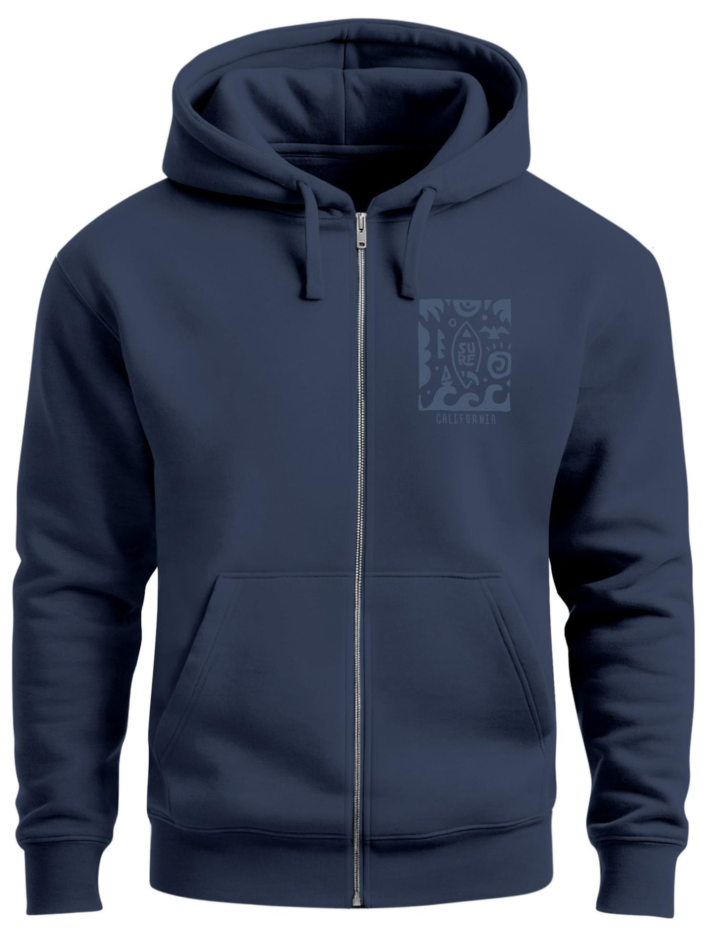 Neverless Zip-Up Hoodie 'Surf California' in Blue: front