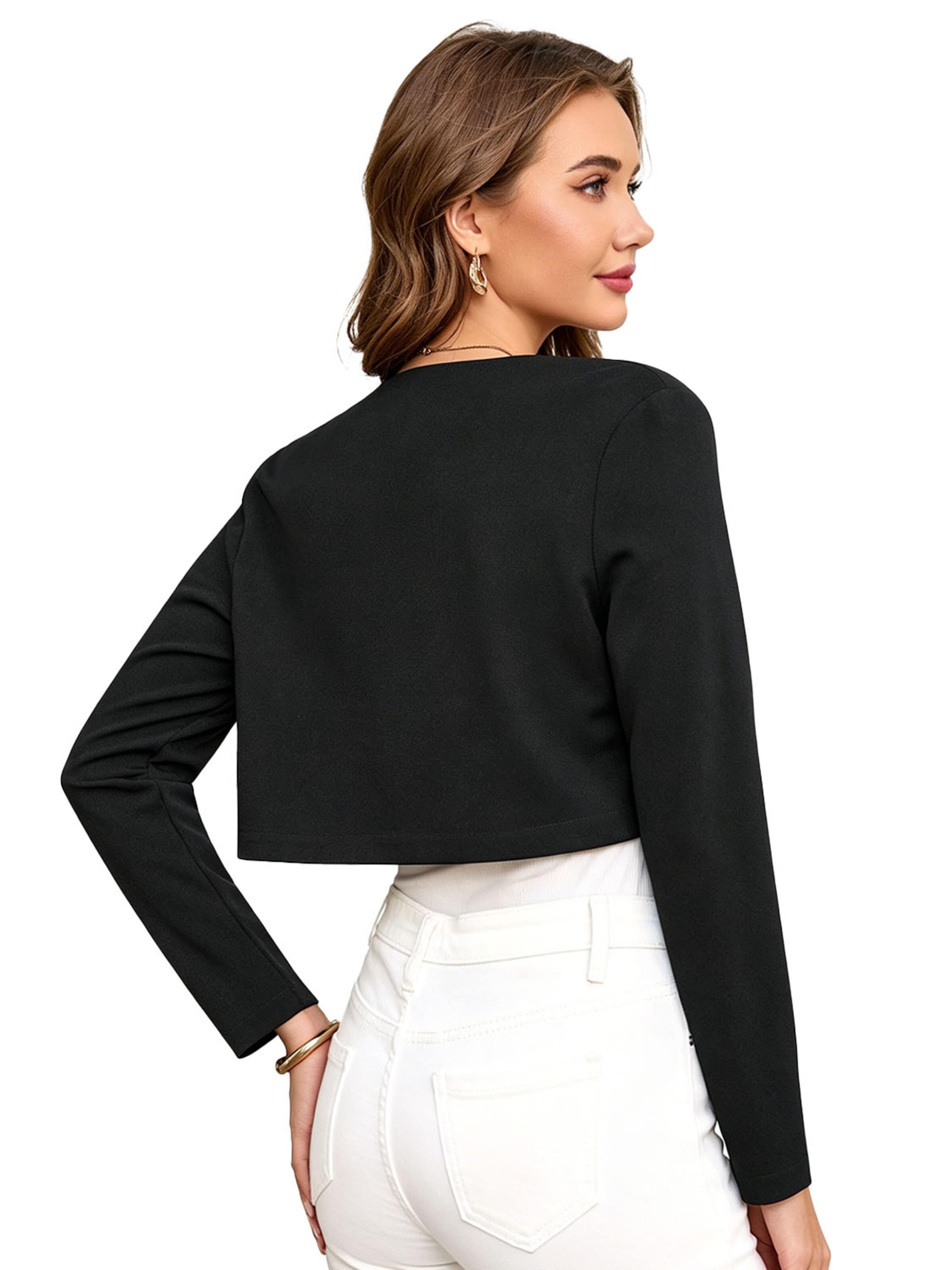 KoJooin Marynarka 'Kurzer, leichter Damen-Cardigan mit Rundhalsausschnitt und langen Ärmeln – eleganter Überwurf' w kolorze czarny