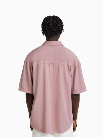 Bershka Comfort fit Button Up Shirt in Pink