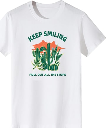 LapaPlus Shirt 'Women Retro Desert Cactus KEEP SMILING Slogan Print T-Shirt' in Wit: voorkant
