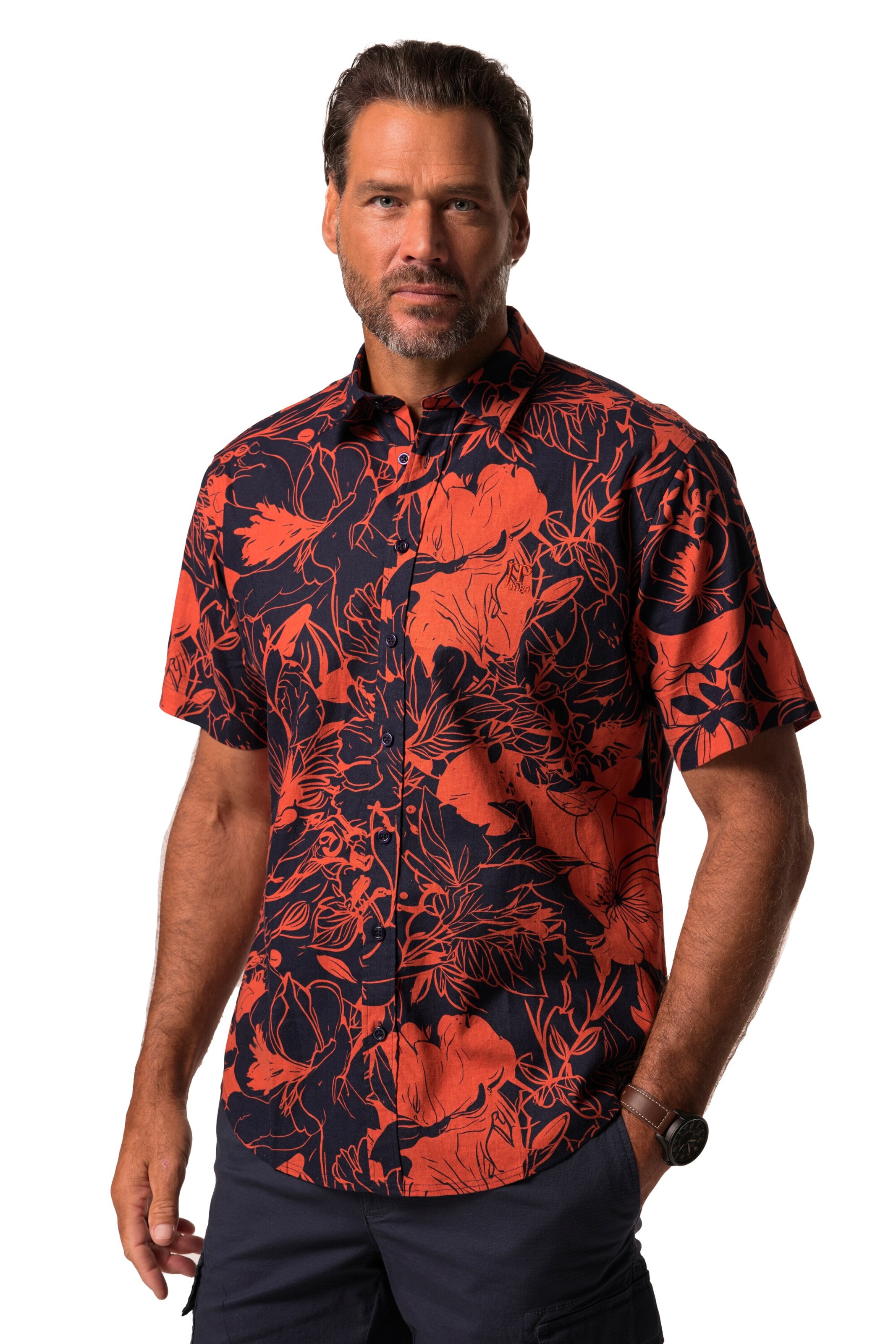 JP1880 Regular fit Overhemd in Bruin: voorkant