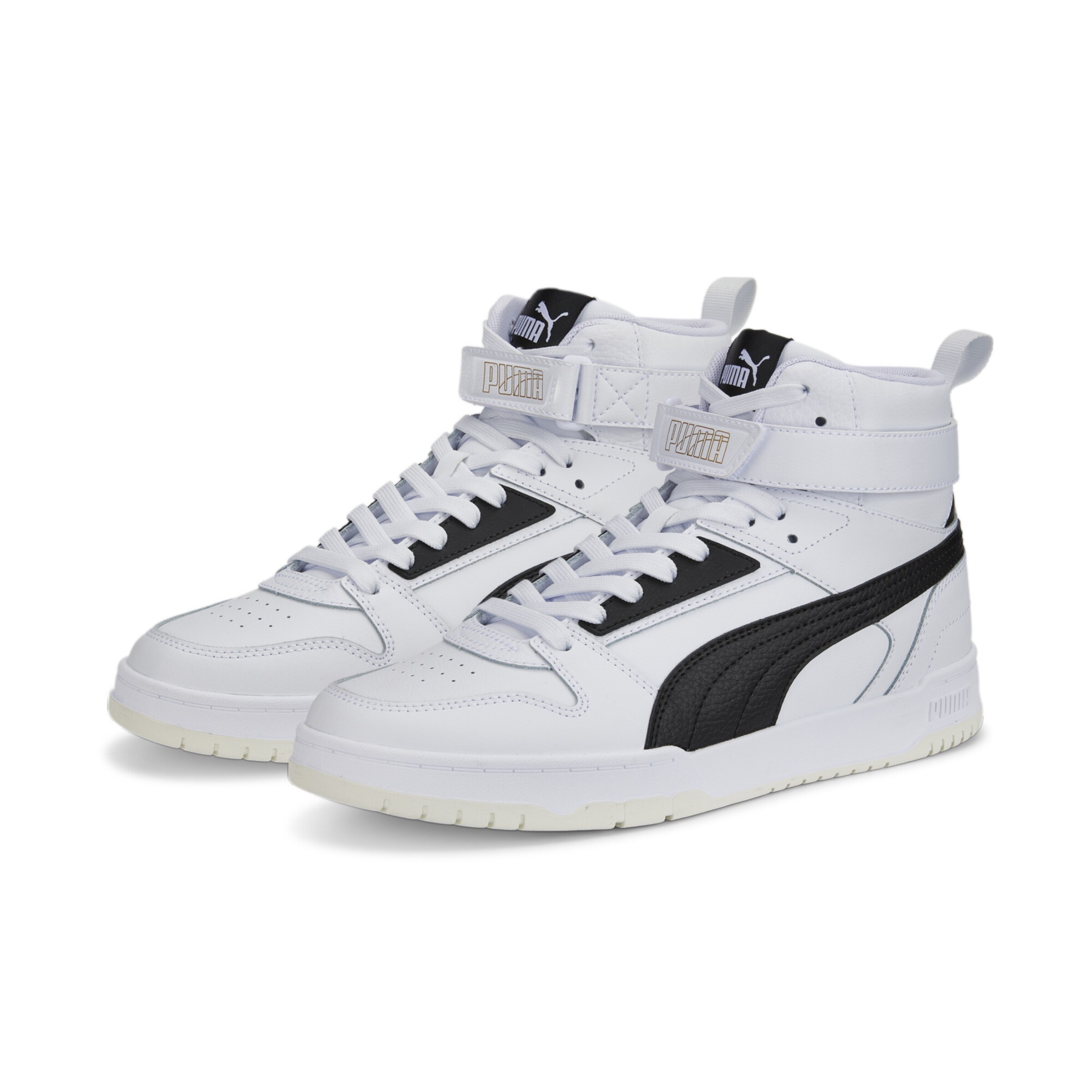 All white top high top pumas