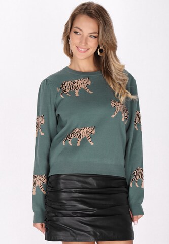 Pull-over faina en vert : devant