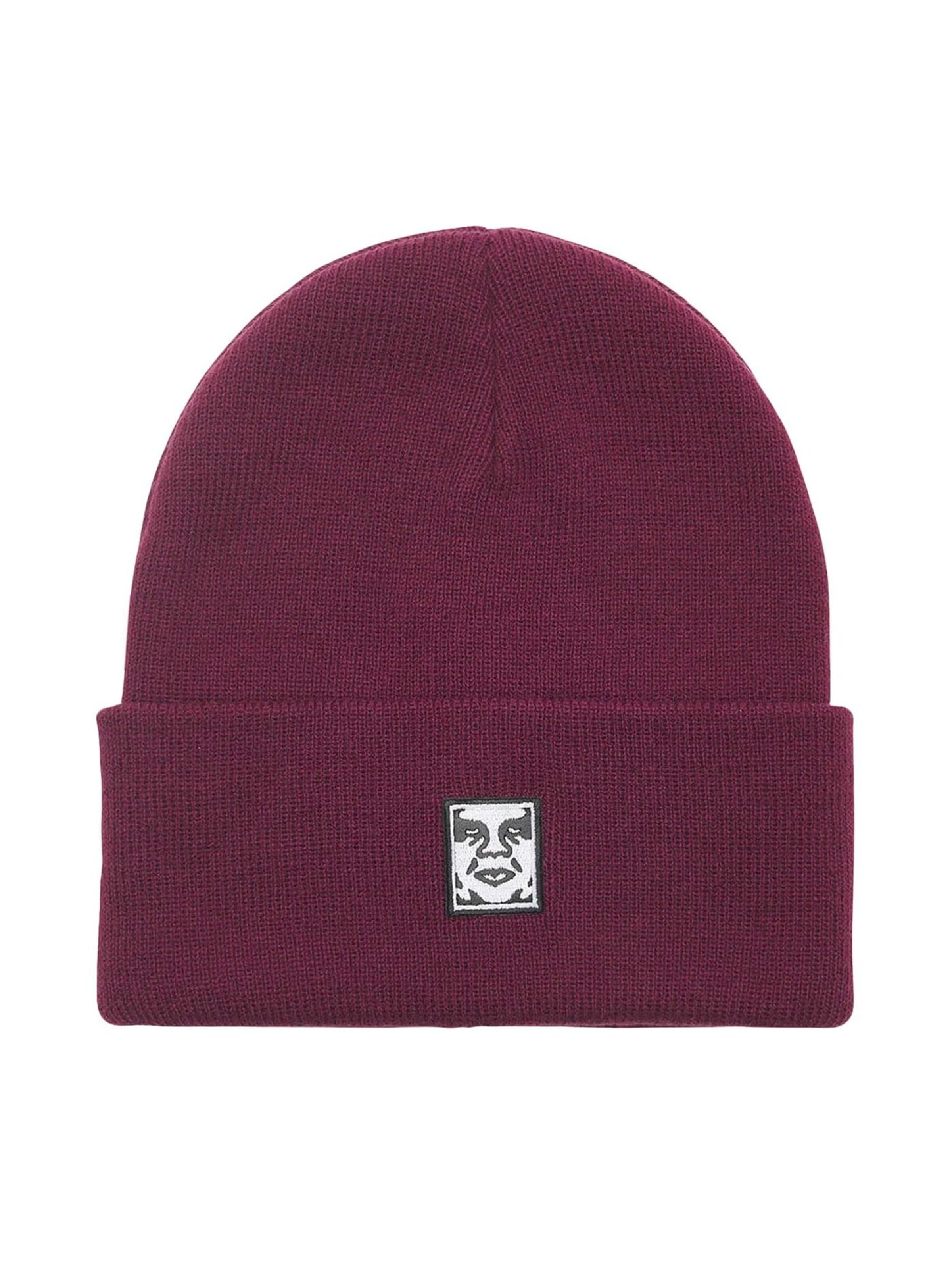 Bonnet 'Icon Patch Cuff Beanie Beetroot' Obey en rouge : devant
