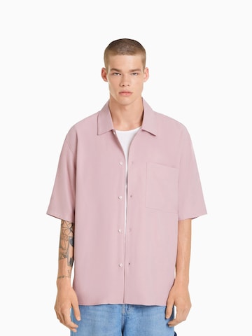 Bershka Comfort fit Button Up Shirt in Pink: front