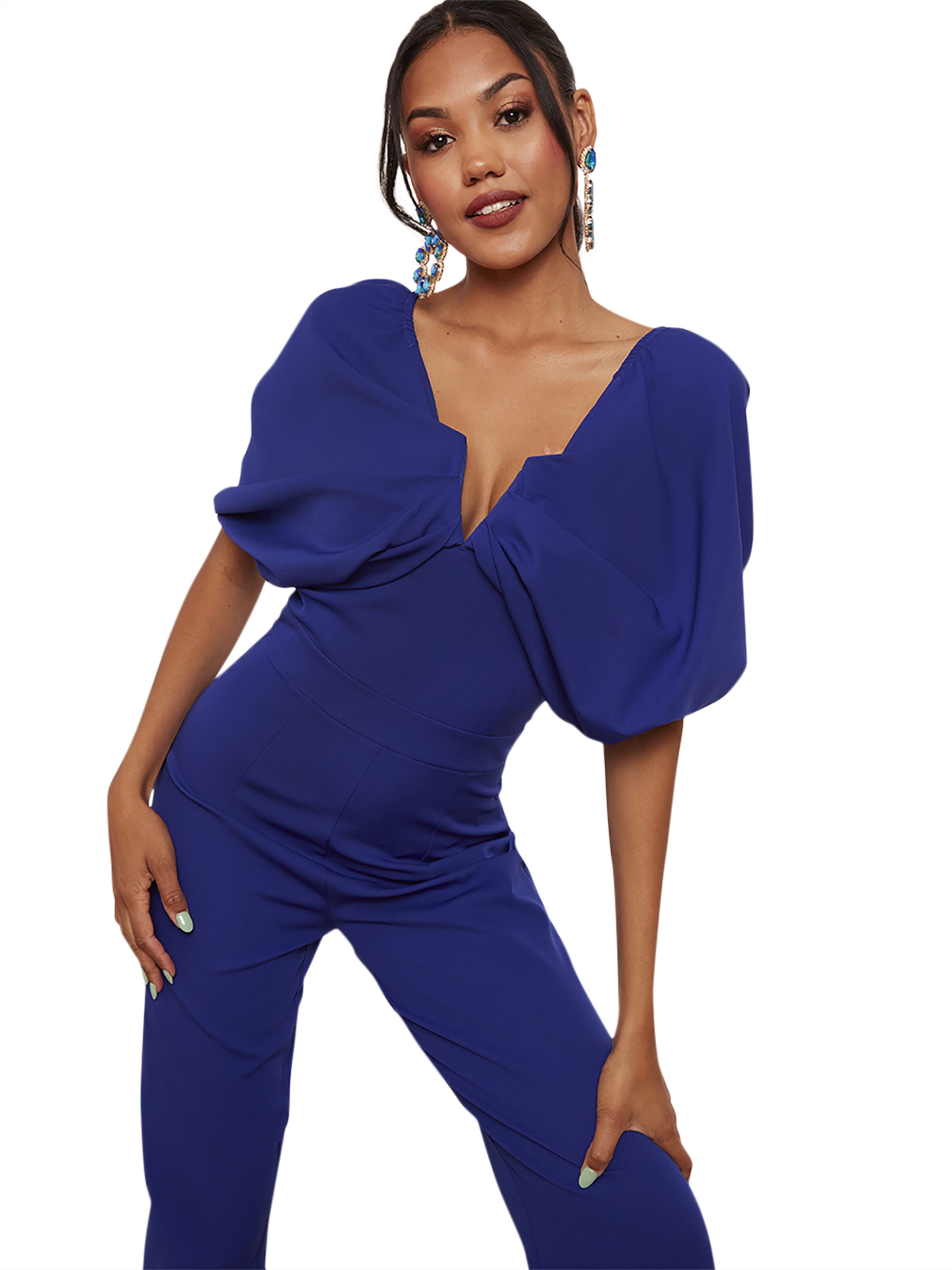 Chi Chi London Jumpsuit 'Fledermausärmel' in Blauw