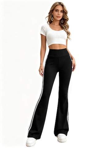 KoJooin Spodnie 'Damen High-Waist Hose Figurbetonte, Lässige Sporthose mit Seitlichem Streifen und Leichtem Schlag' w kolorze czarny: przód