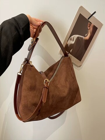 Hala Mode - Bolso de mano 'Zipper Faux Suede Pillow Shoulder and Crossbody Bag' en marrón