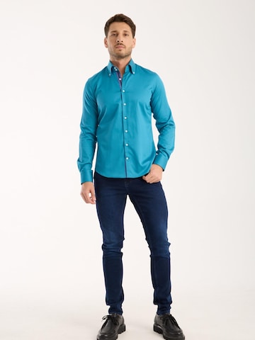 Slim fit Camicia business 'Roma Iconic Satin Man Shirt Green' di 7Camicie in verde