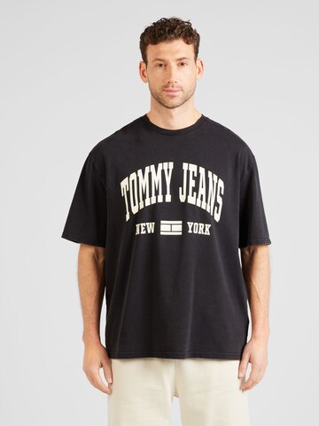 melns Tommy Jeans T-Krekls 'VARSITY': no priekšpuses