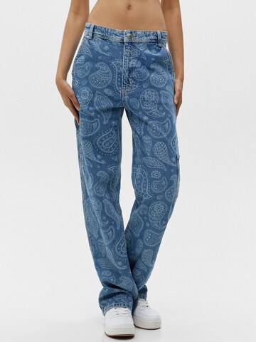 Wide leg Jeans de la Pull&Bear pe albastru: față
