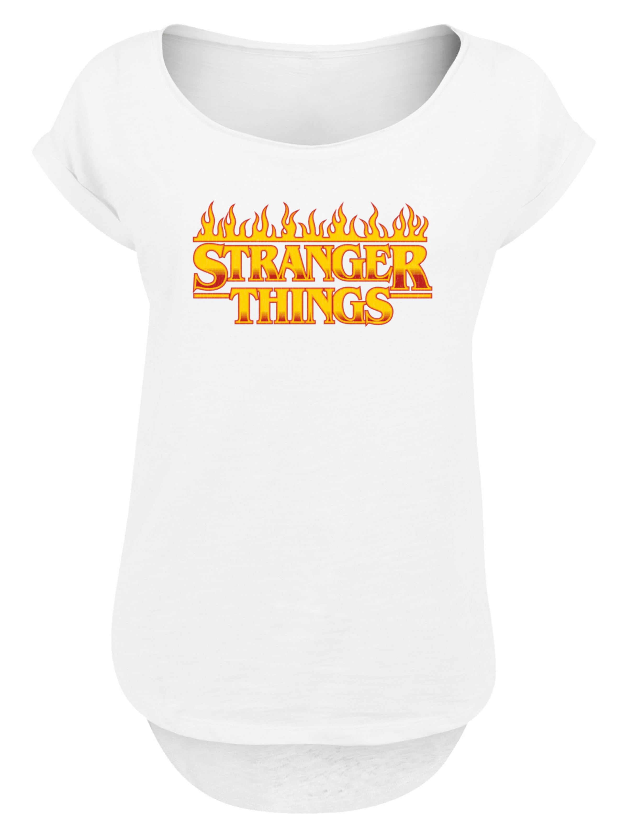 F4NT4STIC Shirt 'Stranger Things Fire Logo Women Netflix TV Series' in Wit: voorkant