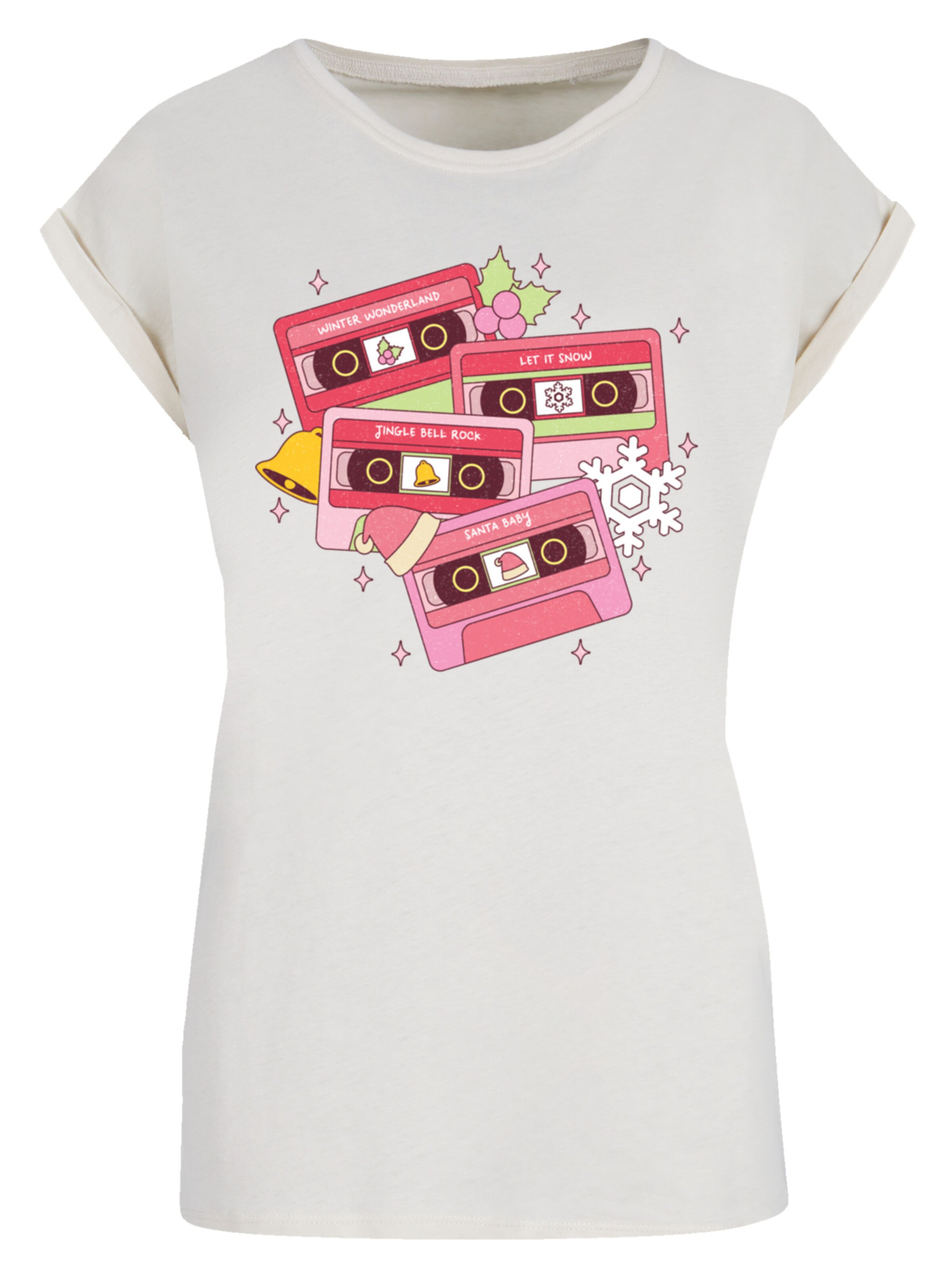 T-shirt 'Christmas Retro Song Tapes Pink' F4NT4STIC en beige : devant