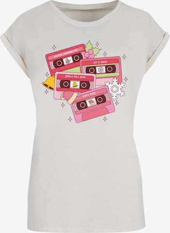 F4NT4STIC Shirt 'Christmas Retro Song Tapes Pink' in Beige: voorkant