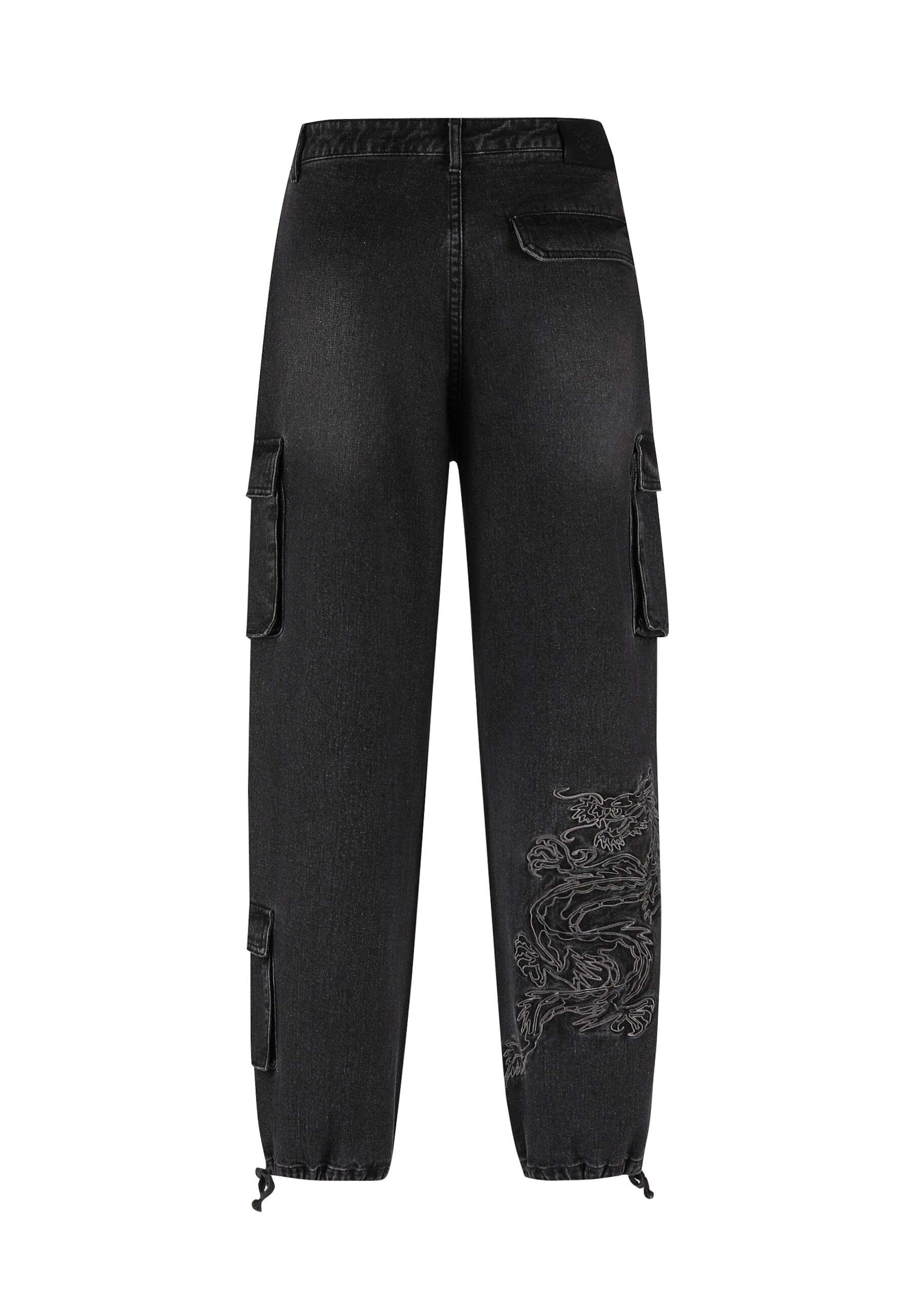 Ed Hardy Baggy Джинсы-карго 'Dragon' в Черный