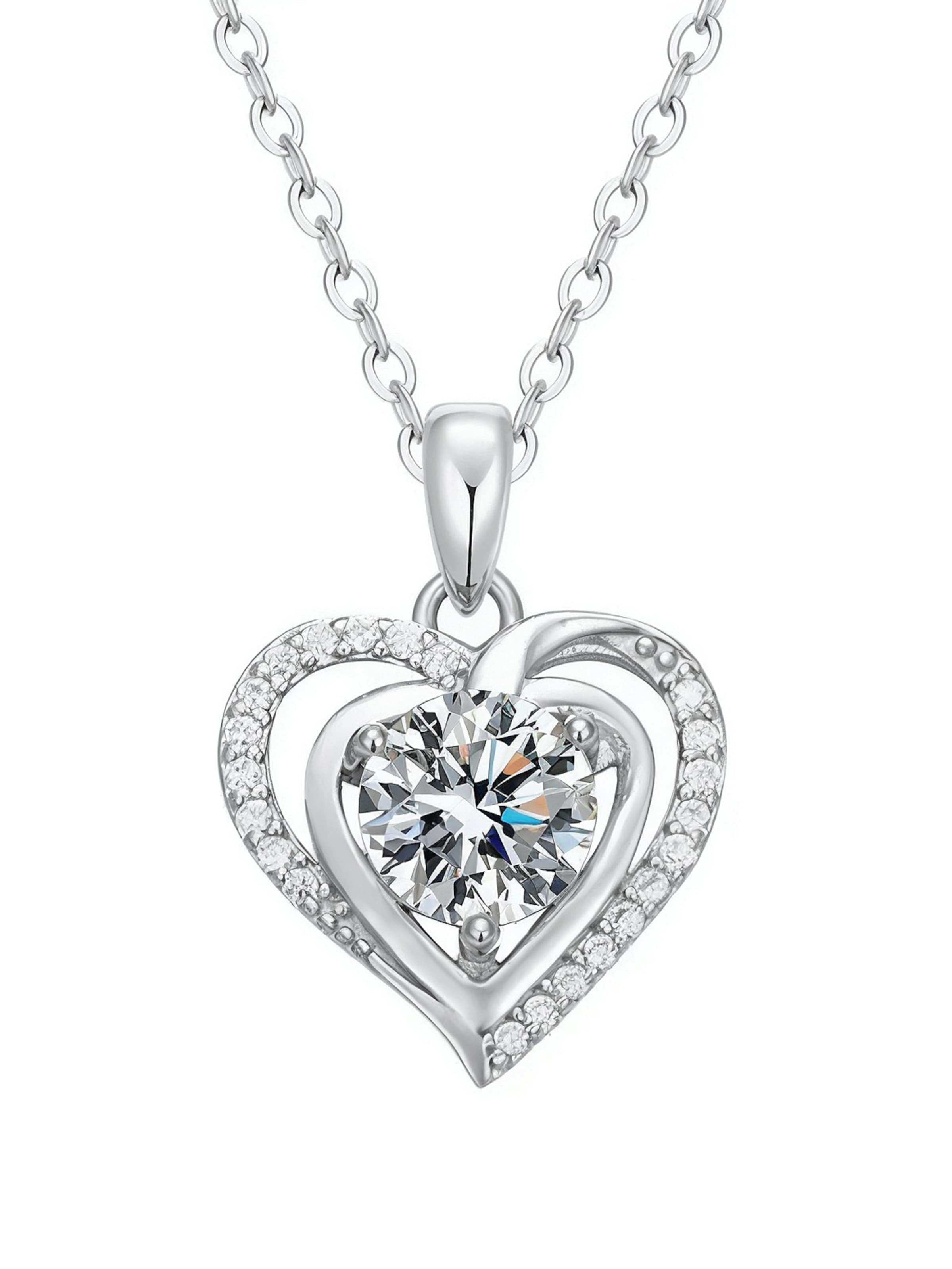 Staufergold Necklace 'Moissanit Herz-Halskette „Herzlicht“' in Silver: front