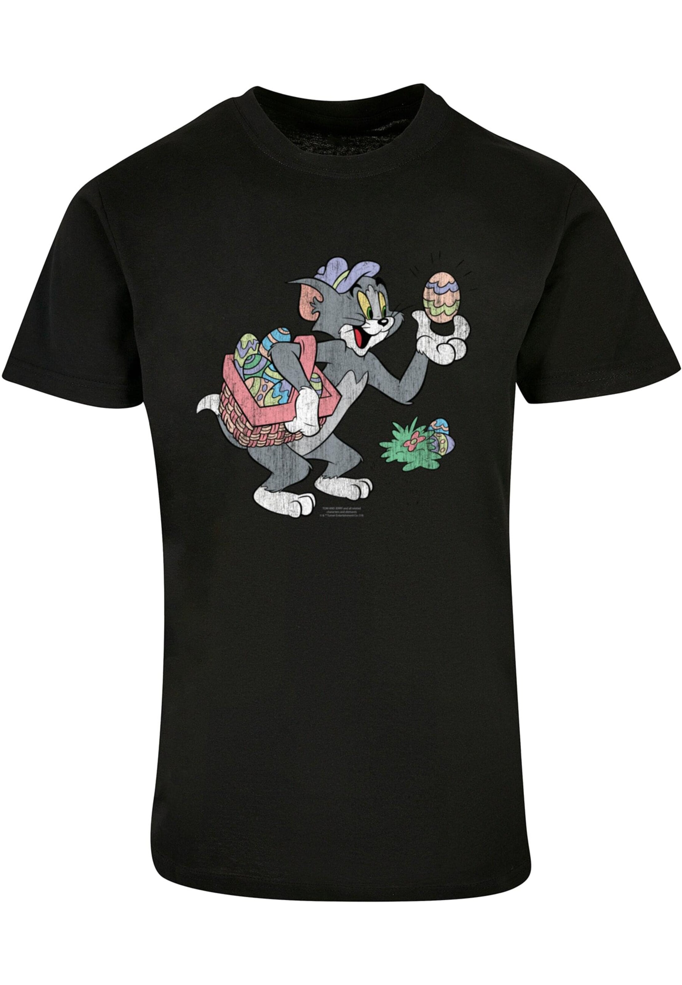 ABSOLUTE CULT Shirt 'Tom And Jerry - Tom Egg Hunt' in Zwart: voorkant
