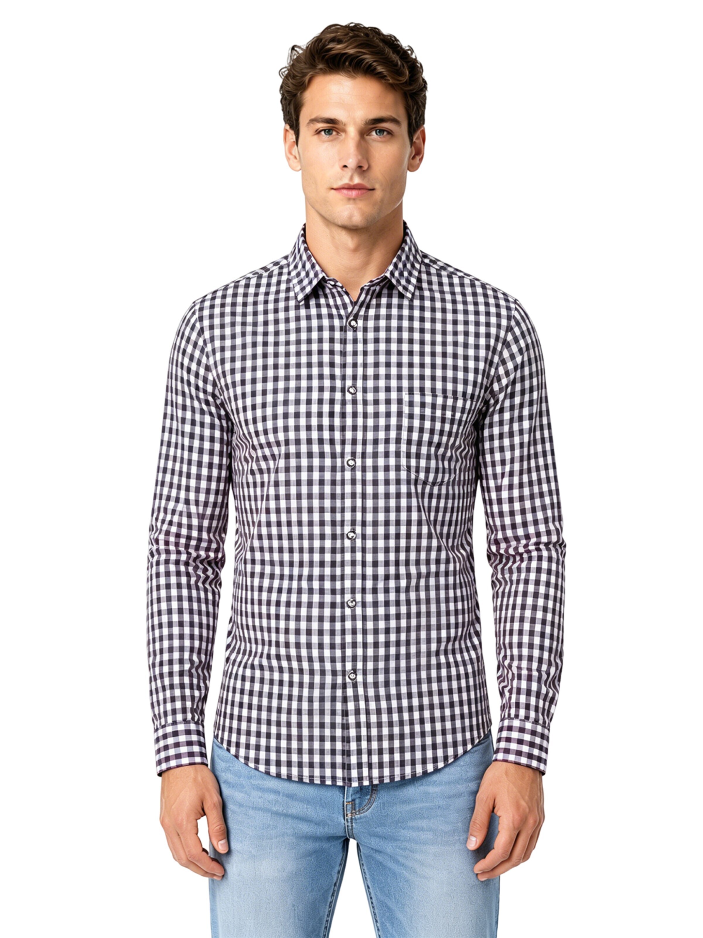 KoJooin Regular fit Button Up Shirt in Black: front
