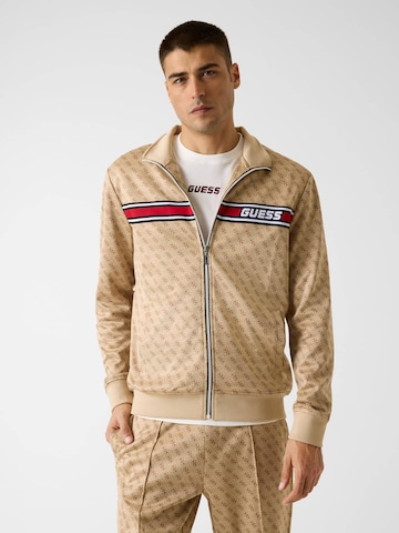 GUESS Athletic Zip-Up Hoodie in Brown: front